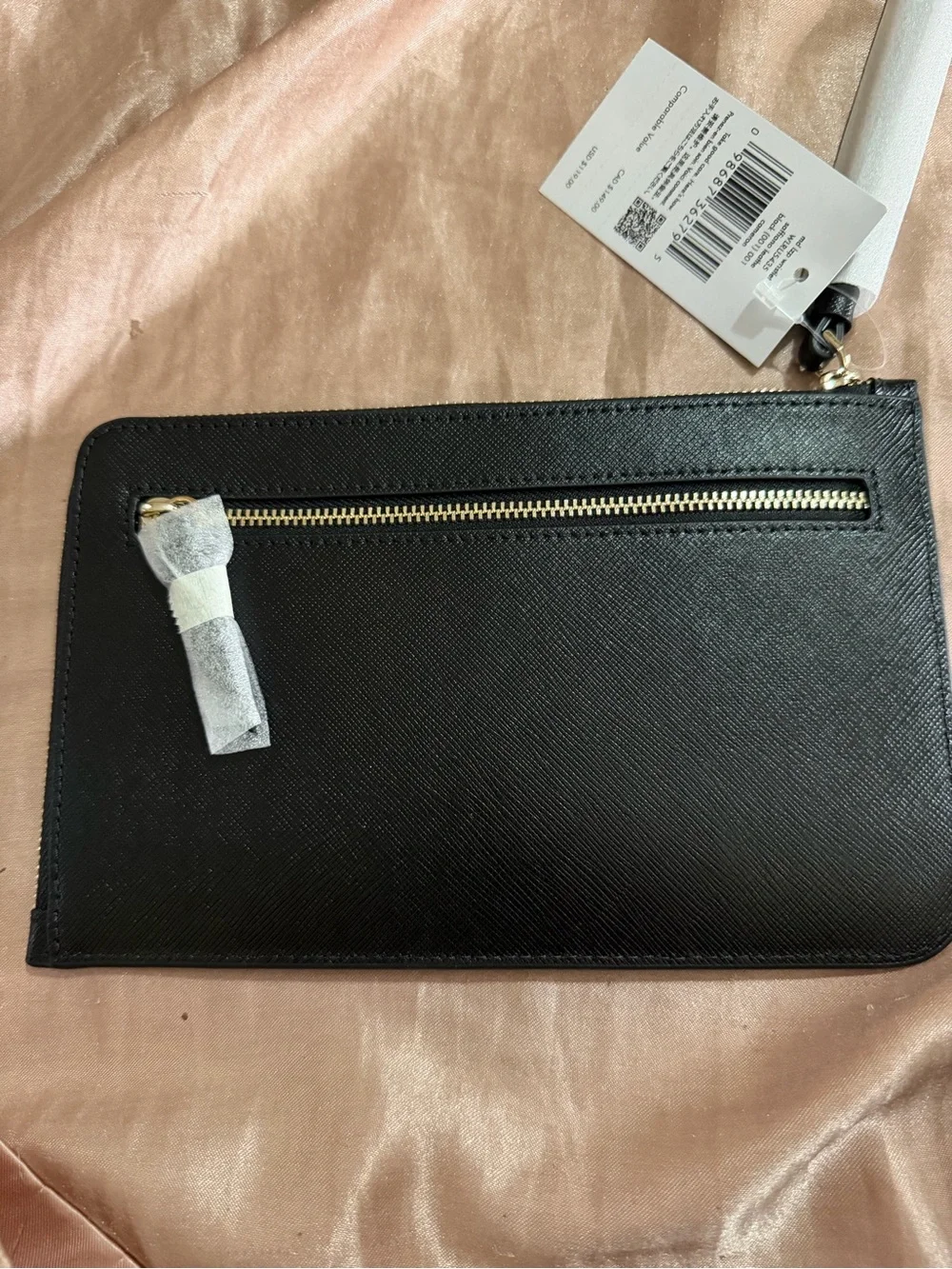 kate spade Black Leather Zip Wristlet with Gold Logo